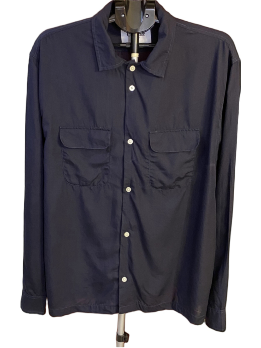 Corridor NYC Mens XL Lyocell Camp Collar Shirt Midnight Navy Button Up